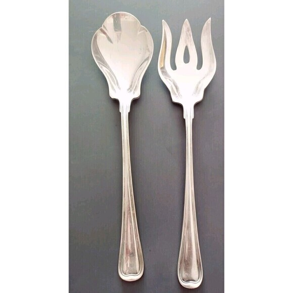 Gorham EP Silverplate Scalloped Serving Spoon Meat Fork Set N118 N119 10.25" Vtg - Picture 2 of 14